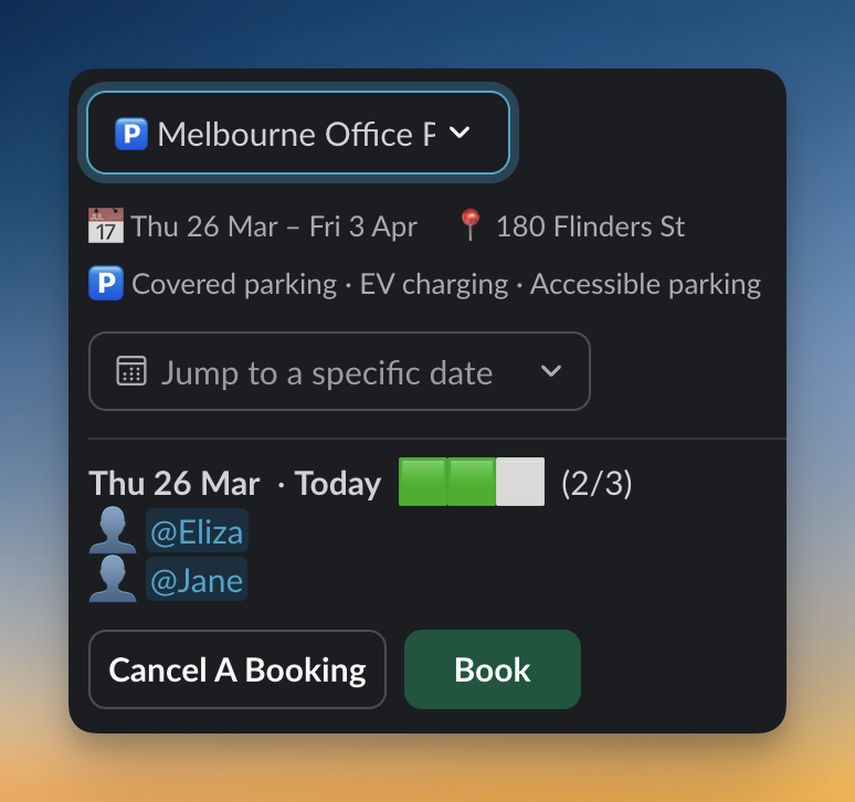 Car Parks — FlexiDesk workspace booking screenshot