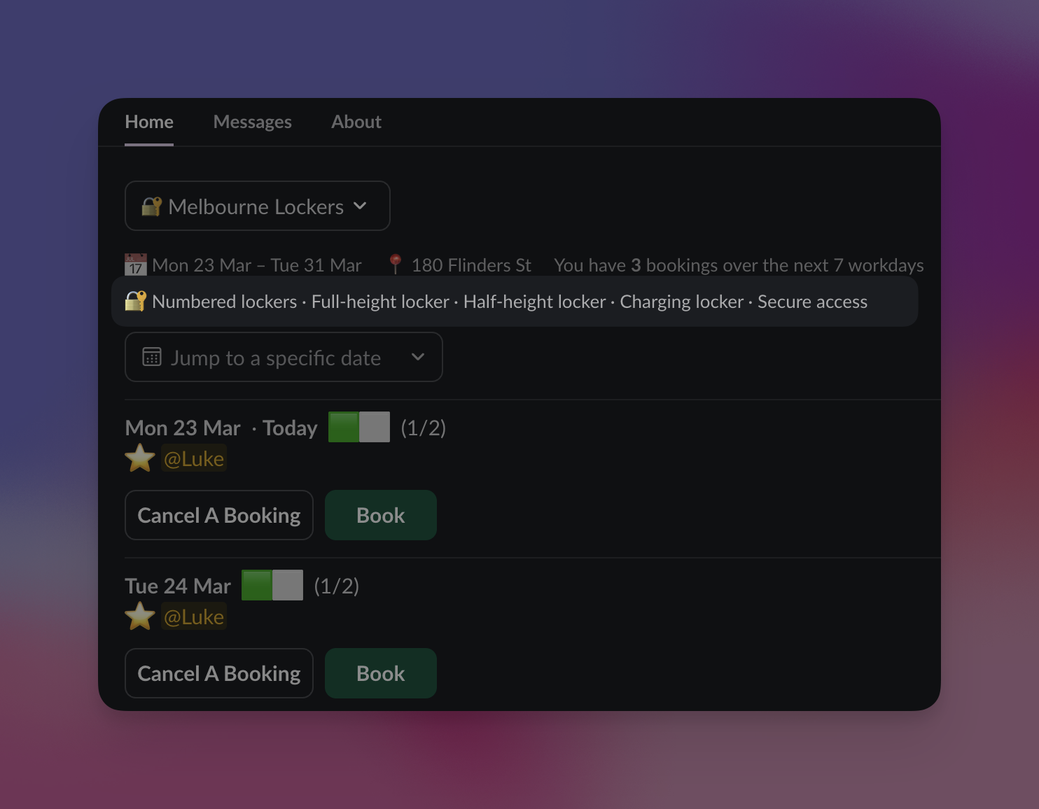 Lockers — FlexiDesk workspace booking screenshot